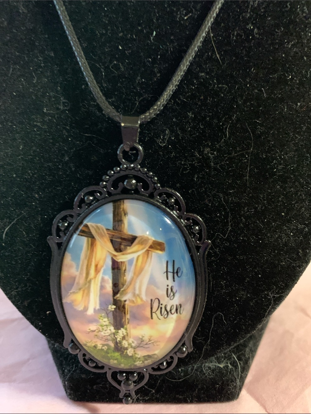 Religious Cross Pendant Necklace - "He is Risen" - Picture 1 of 7
